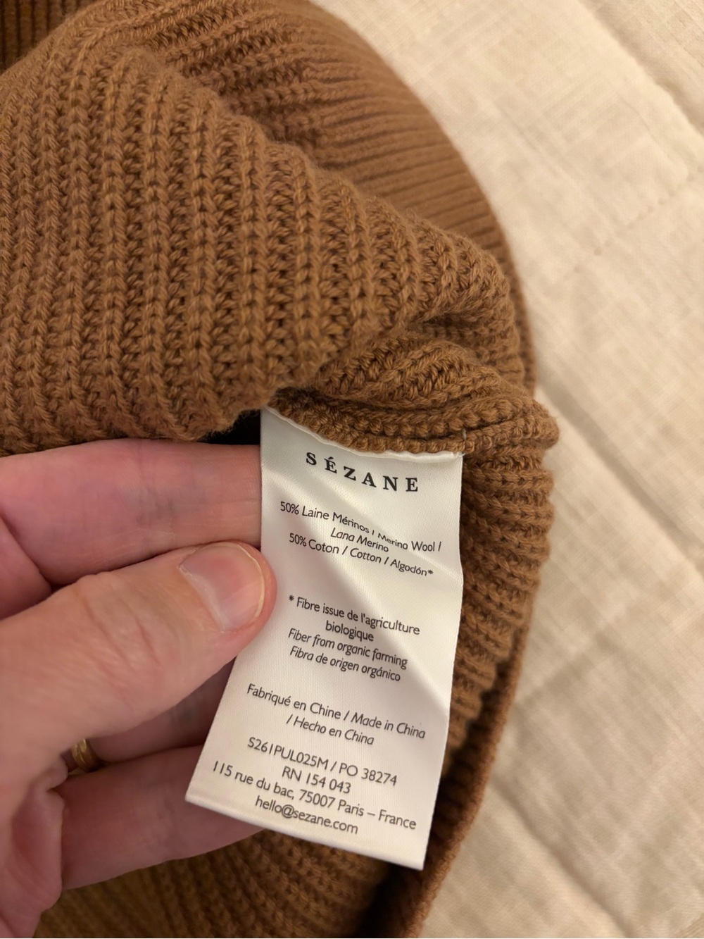 Sezane Ivane Crochet-Trim collar Knit Sweater - Camel size M like new - Picture 5 of 5